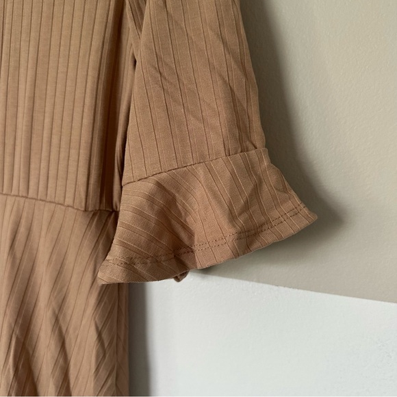 Women’s Ribbed Ruffled Dress - Tan - Size L - Picture 2 of 6